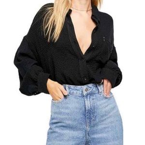 Free people black oversized button down top M
